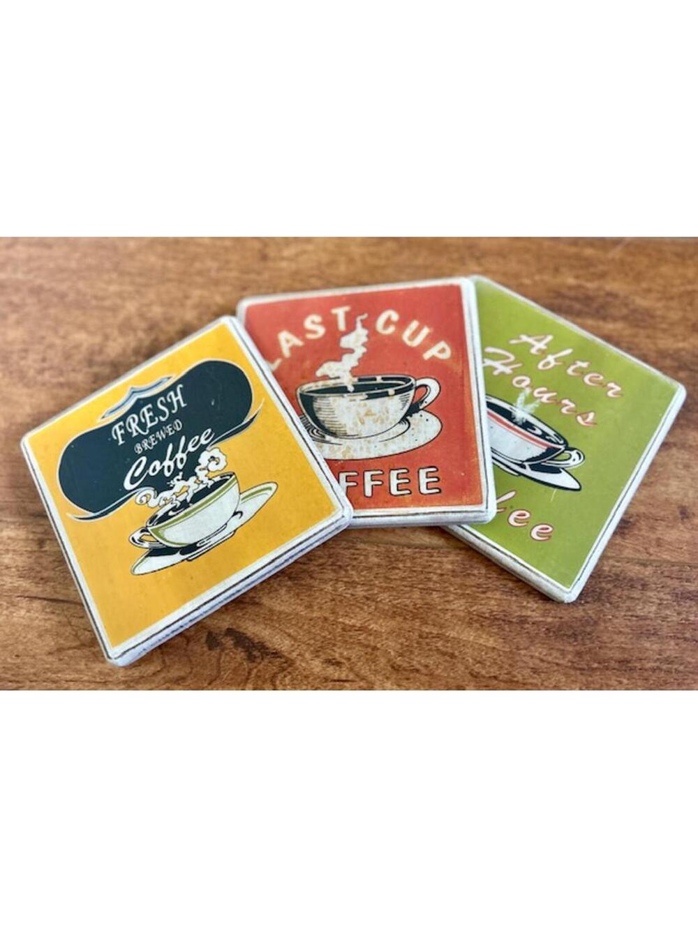 Set of 3 Vintage Coffee Themed Ceramic Hanging Coasters